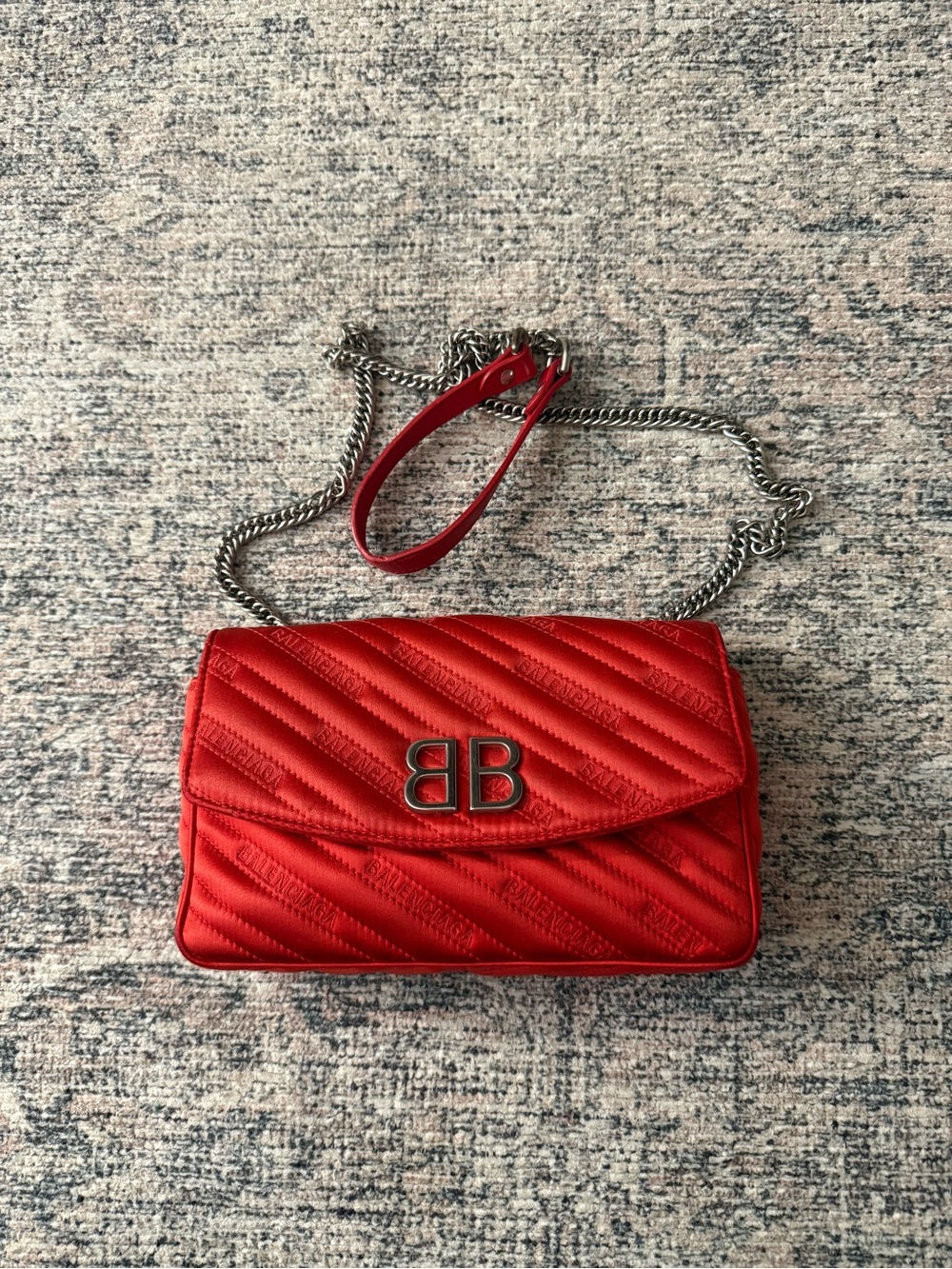 Balenciaga Red Quilted BB Chain Crossbody Bag